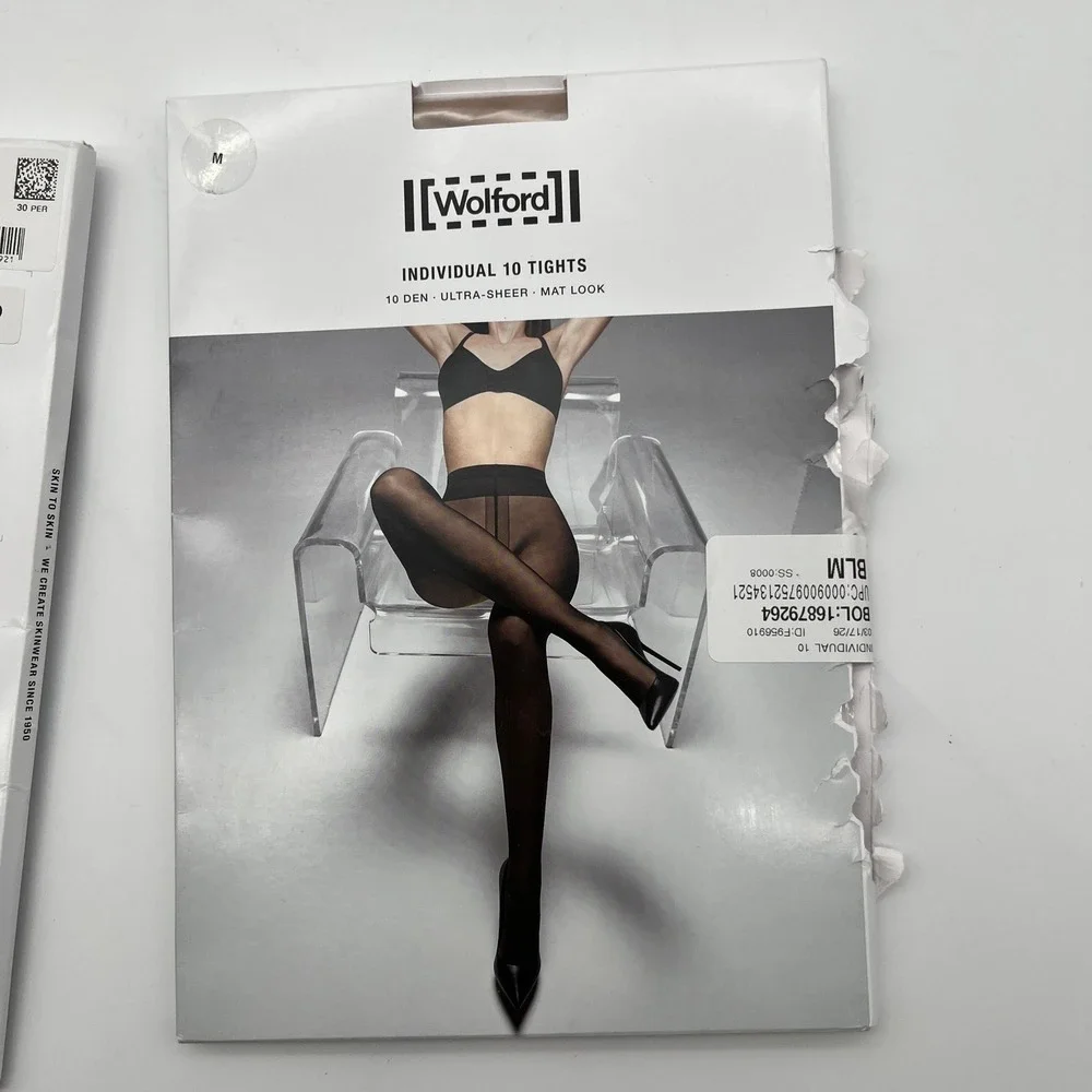 Wolford Tights Womens M‎ Black & Fairly Light Individual 10 Ultra Sheer Mat 2 Pk